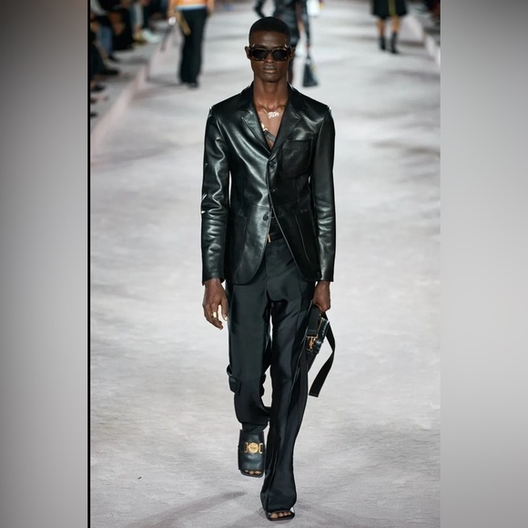 Versace strap detail black lamb leather jacket SS22 runway NWT - Picture 1 of 15